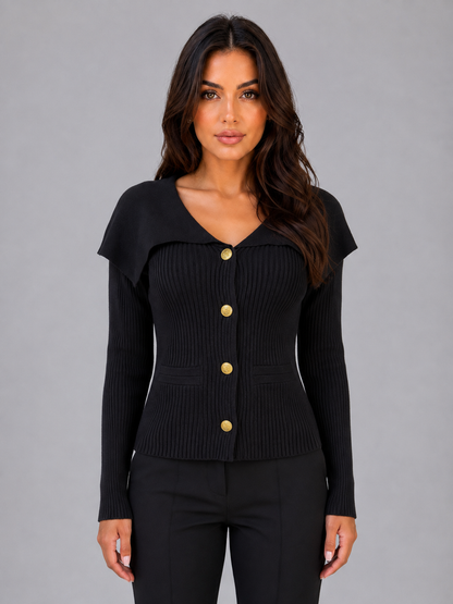 Selina | Women's Ribbed Knit Cape Collar Cardigan