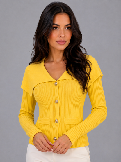 Selina | Women's Ribbed Knit Cape Collar Cardigan