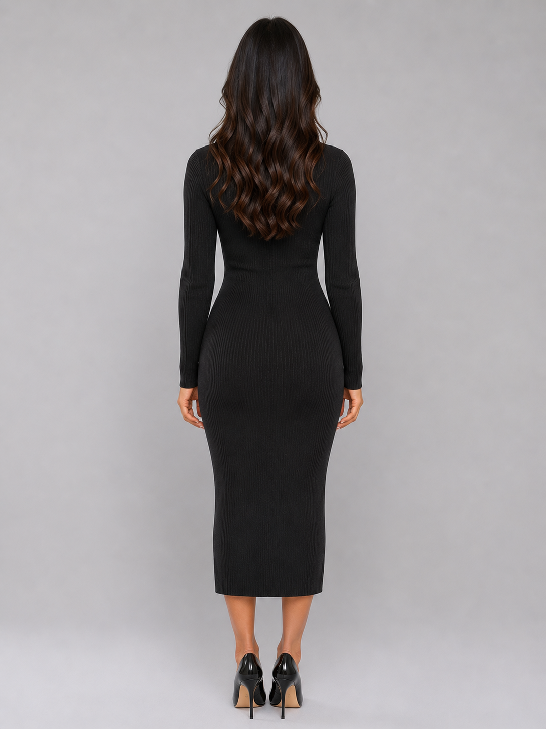 Basilia | Women's Ribbed Knit Button Front Midi Dress