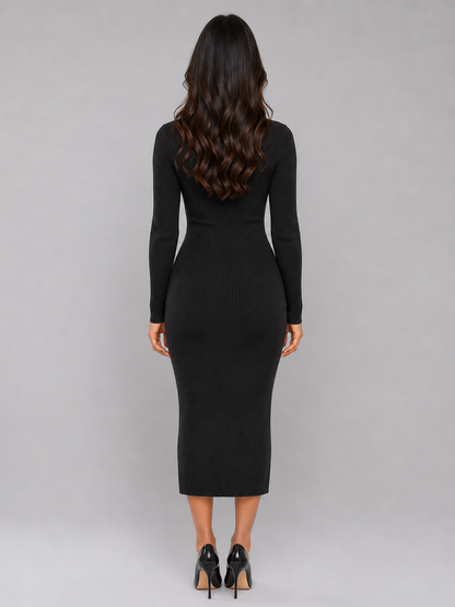Basilia | Women's Ribbed Knit Button Front Midi Dress