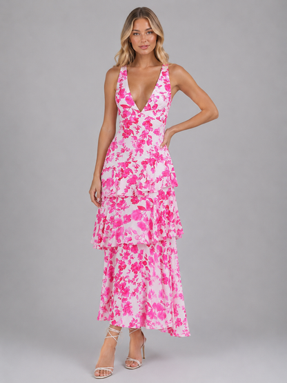 Emmeline | Women's Floral Chiffon Ruffle Maxi Dress