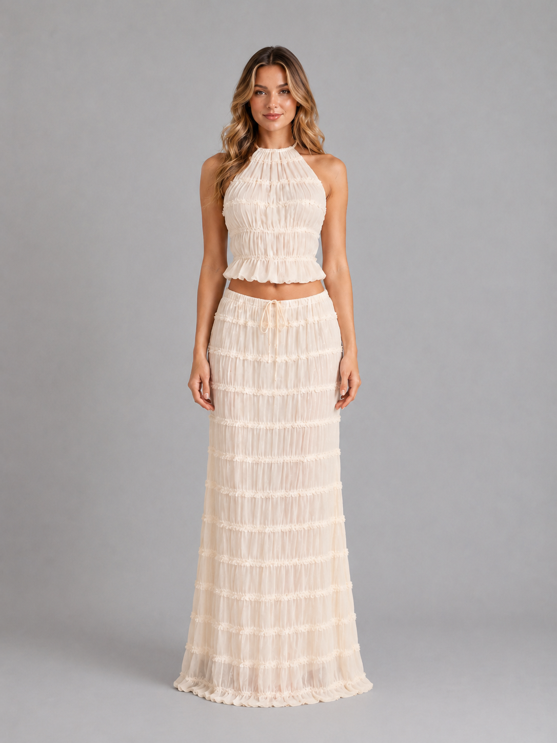 Ottoline | Women's Ruffle Textured Two-Piece Maxi Set