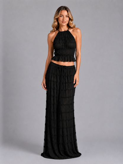 Ottoline | Women's Ruffle Textured Two-Piece Maxi Set