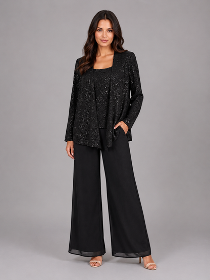 Endellion | Women's Sequin Three-Piece Trouser Set