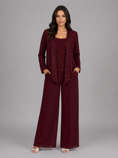 Ramona | Women's Sequin Three-Piece Trouser Set