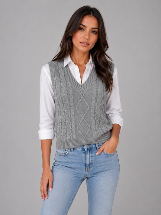 Lucasta | Women's V-Neck Cable Knit Gilet