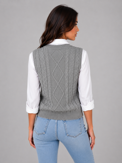 Lucasta | Women's V-Neck Cable Knit Gilet