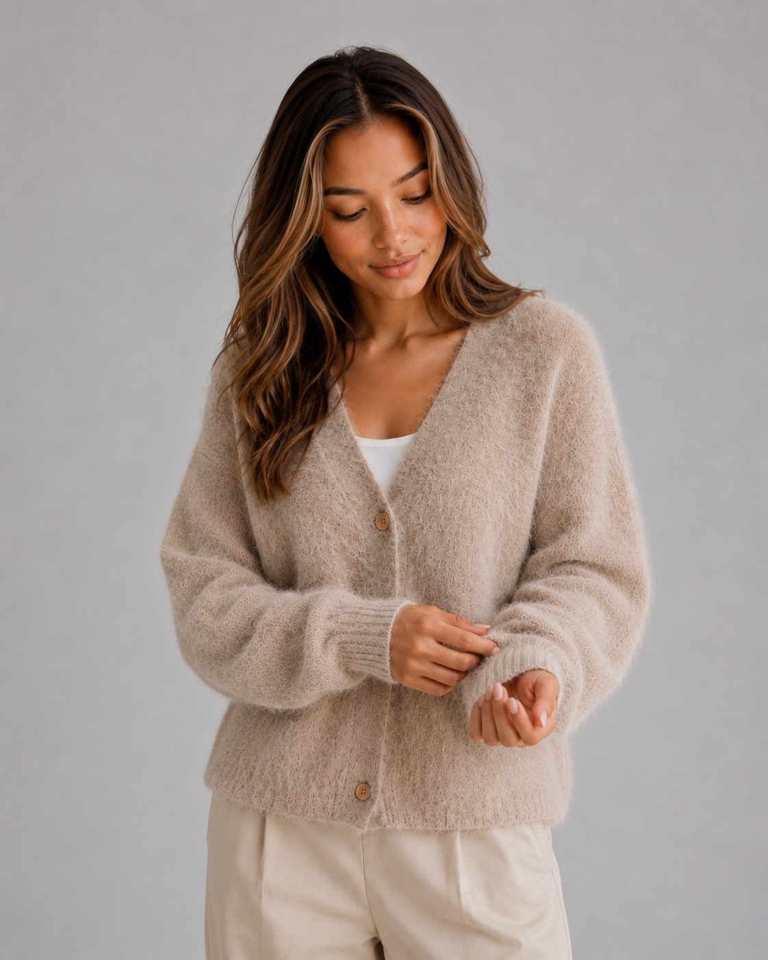 Ludmilla | Women's V-Neck Fluffy Knit Cardigan