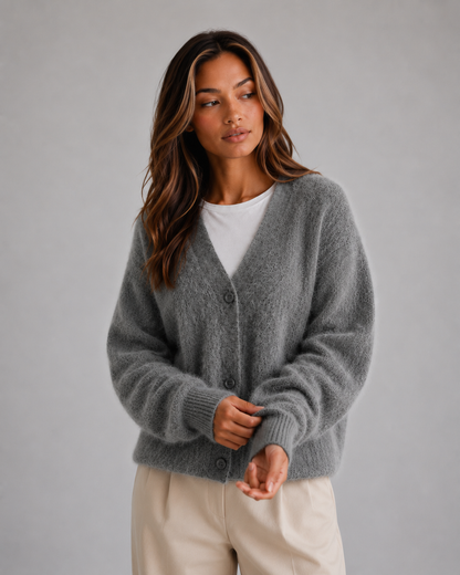 Ludmilla | Women's V-Neck Fluffy Knit Cardigan