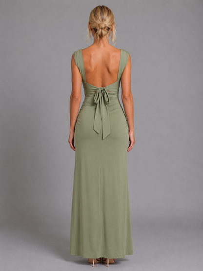 Delia | Women's Square Neck Side Split Maxi Dress