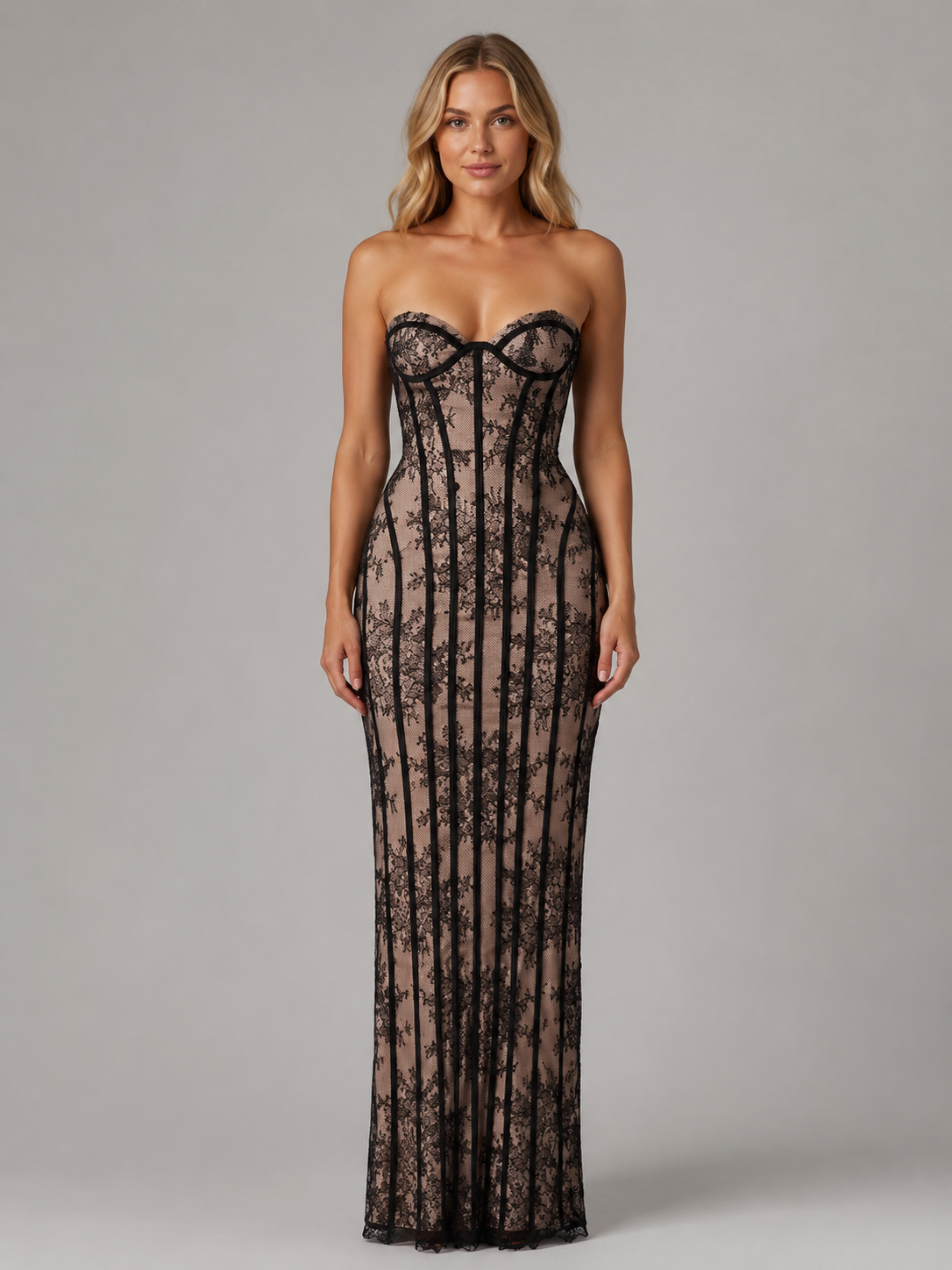 Ophelia | Women's Strapless Lace Corset Maxi Dress