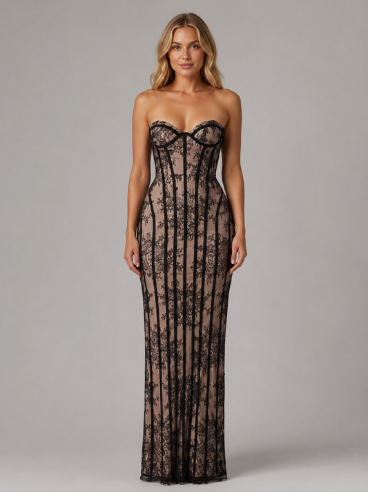 Ophelia | Women's Strapless Lace Corset Maxi Dress