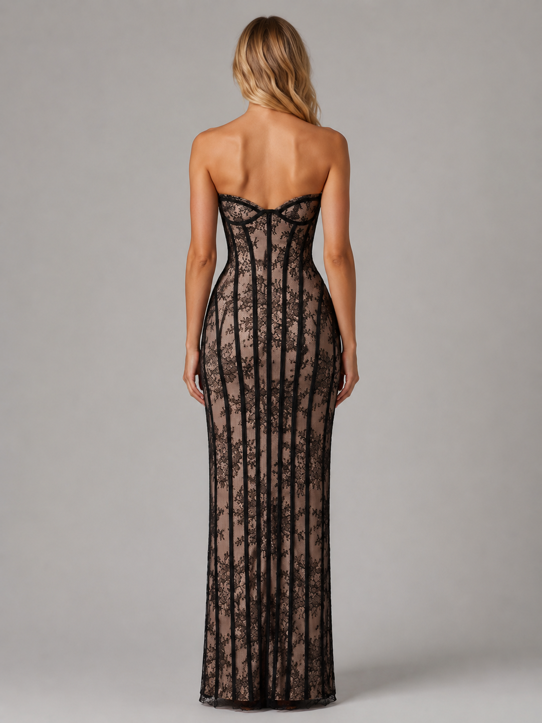 Ophelia | Women's Strapless Lace Corset Maxi Dress