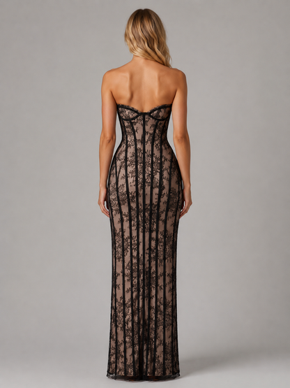 Ophelia | Women's Strapless Lace Corset Maxi Dress