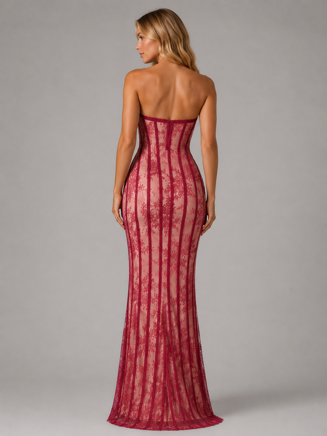 Ophelia | Women's Strapless Lace Corset Maxi Dress