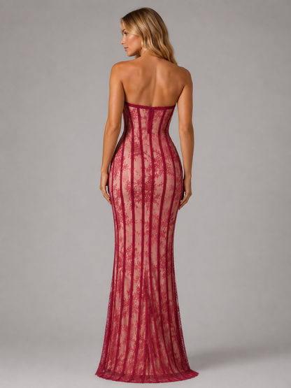 Ophelia | Women's Strapless Lace Corset Maxi Dress