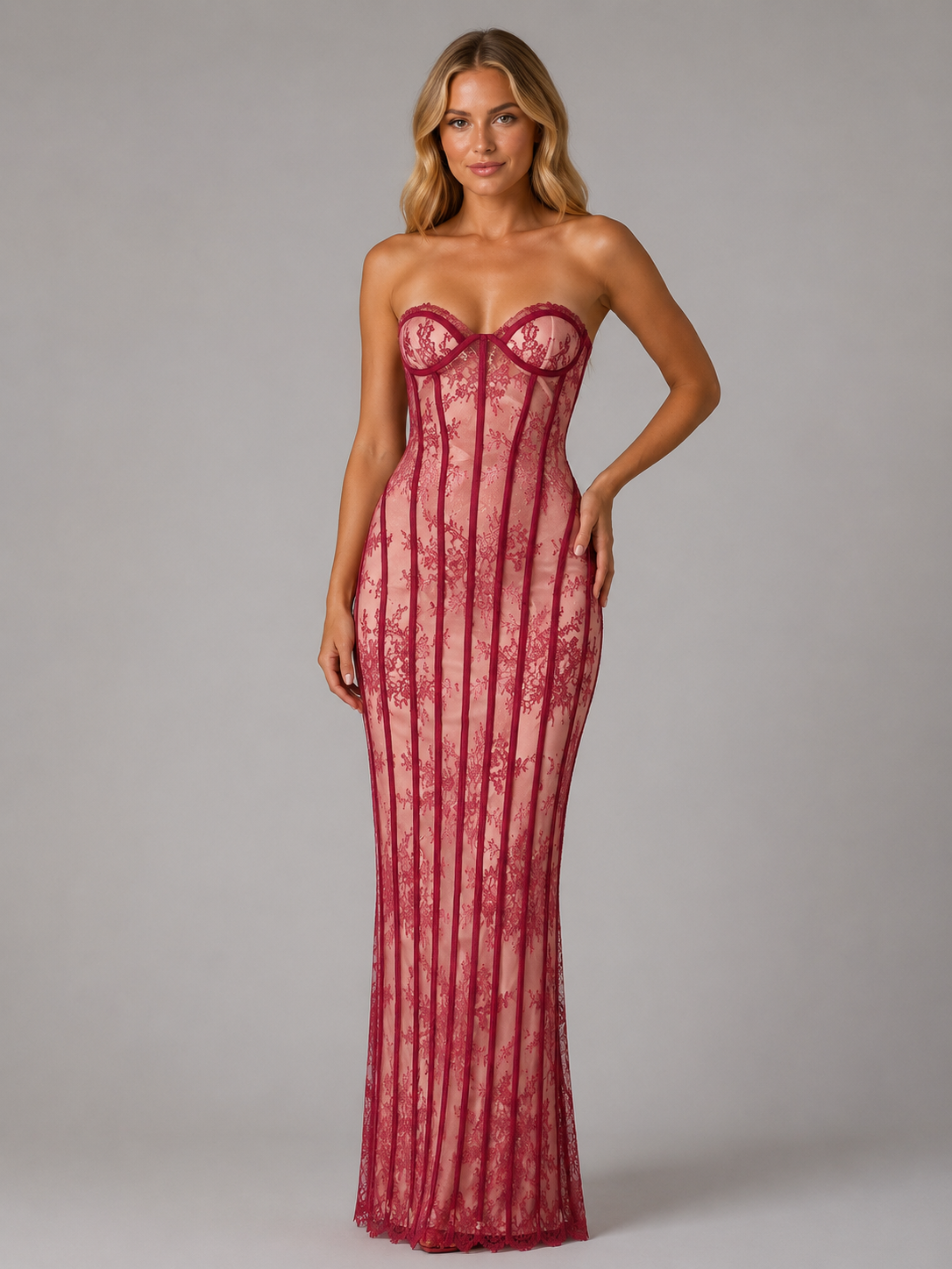 Ophelia | Women's Strapless Lace Corset Maxi Dress