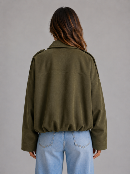 Myfanwy | Women's Oversized Suede-Look Bomber Jacket