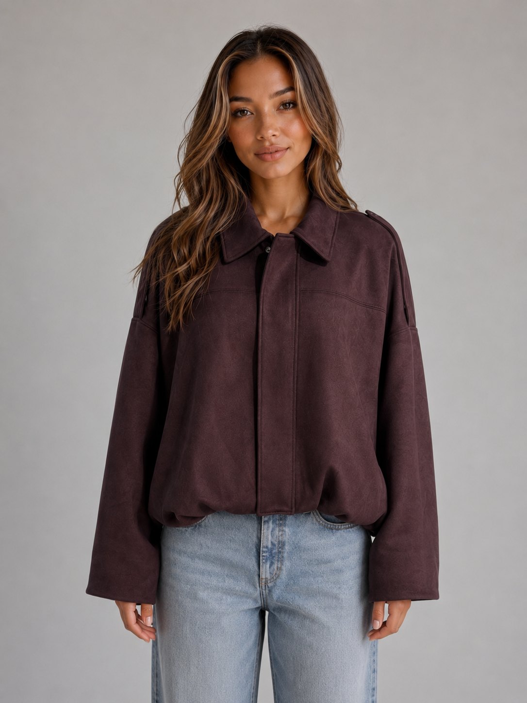 Myfanwy | Women's Oversized Suede-Look Bomber Jacket