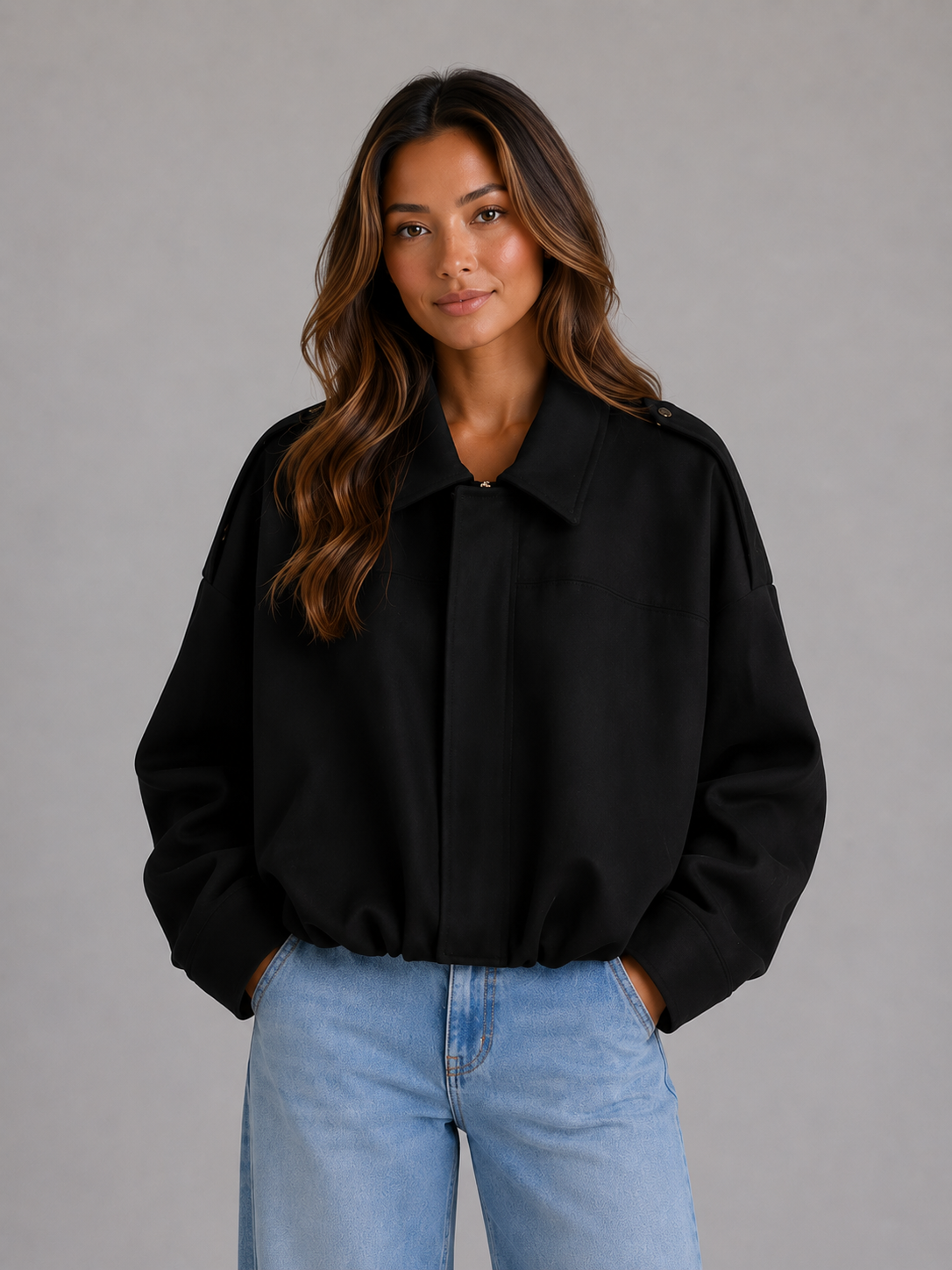 Myfanwy | Women's Oversized Suede-Look Bomber Jacket