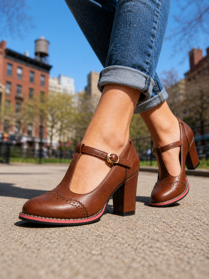 Winifred | Women's T-Bar Brogue Heels