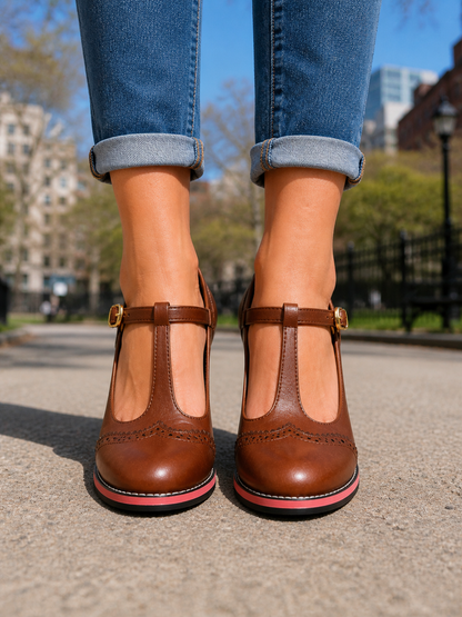 Winifred | Women's T-Bar Brogue Heels