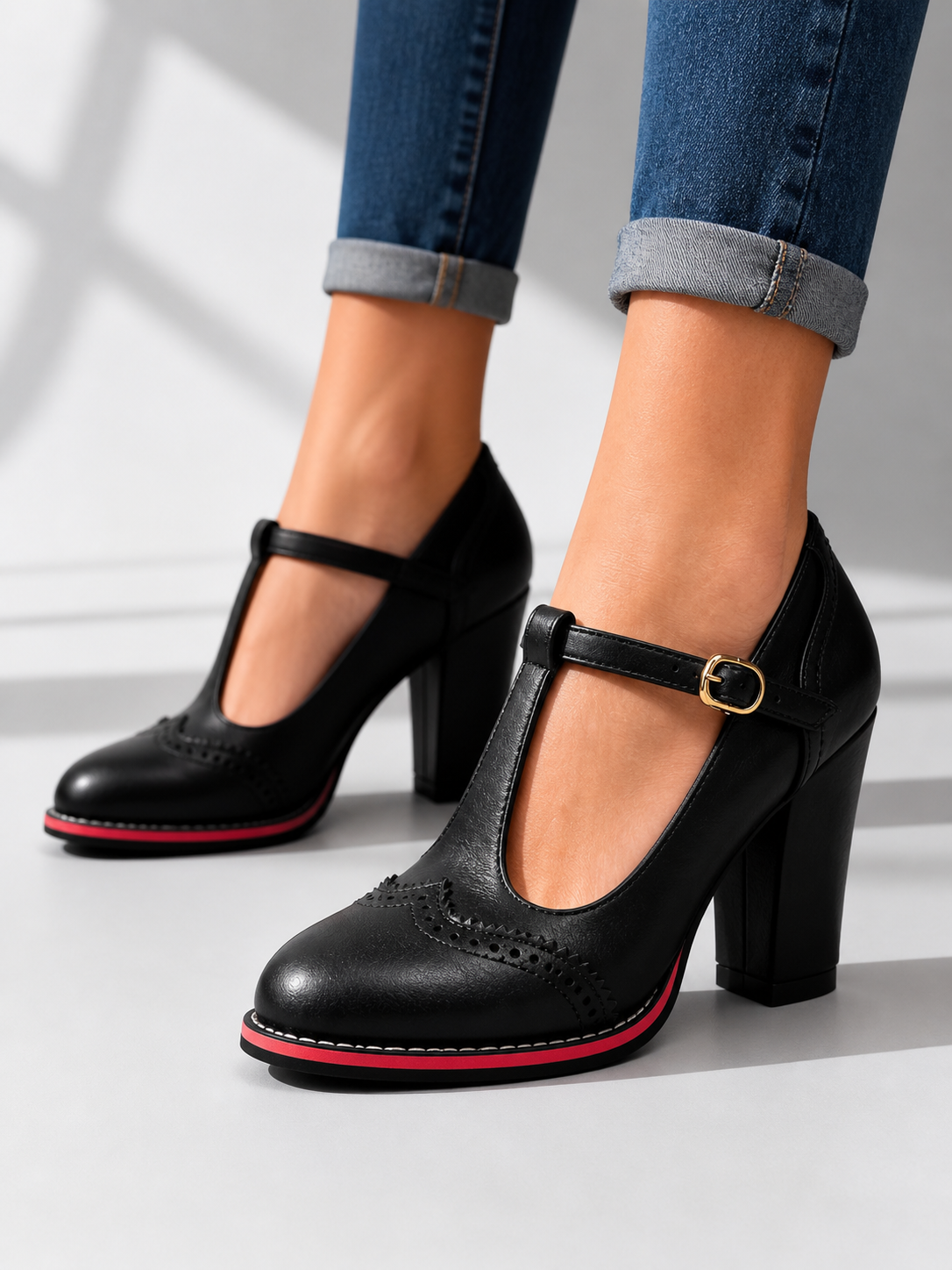 Winifred | Women's T-Bar Brogue Heels