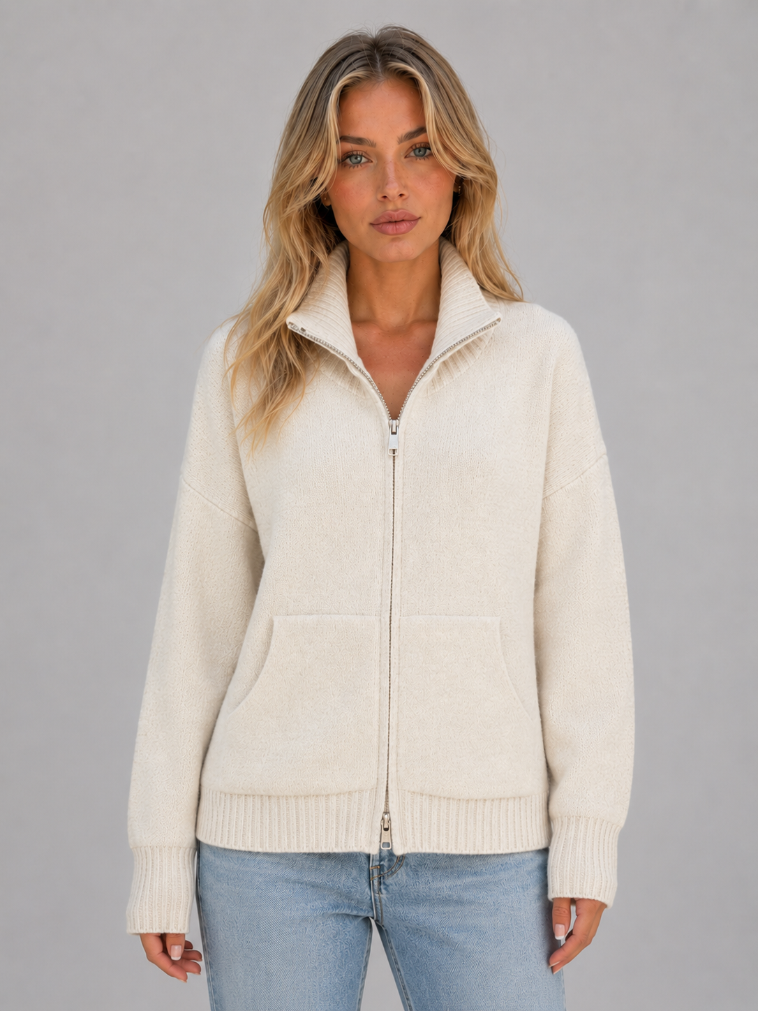 Nola | Women's Zip-Up Funnel Neck Knit Jacket