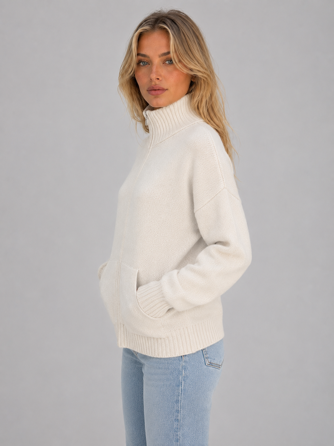 Nola | Women's Zip-Up Funnel Neck Knit Jacket